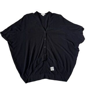 Helmut Lang Womens M Hi Low Button Front Black Blouse Top Cocoon Shirt V-neck